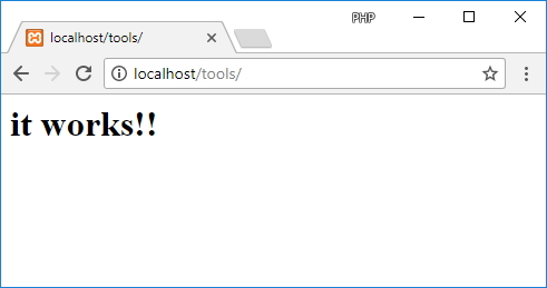 Test php on xampp. It works message.
